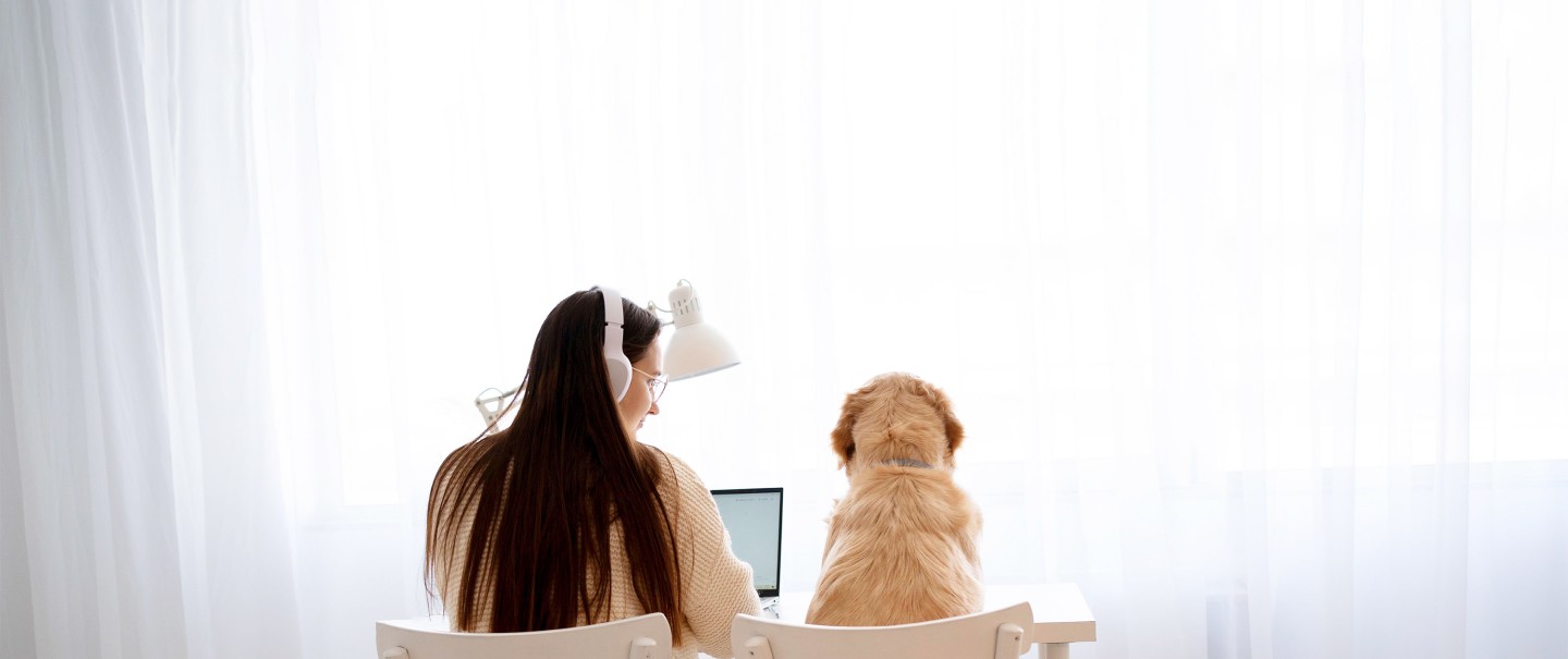 Three people with Golden Retriever